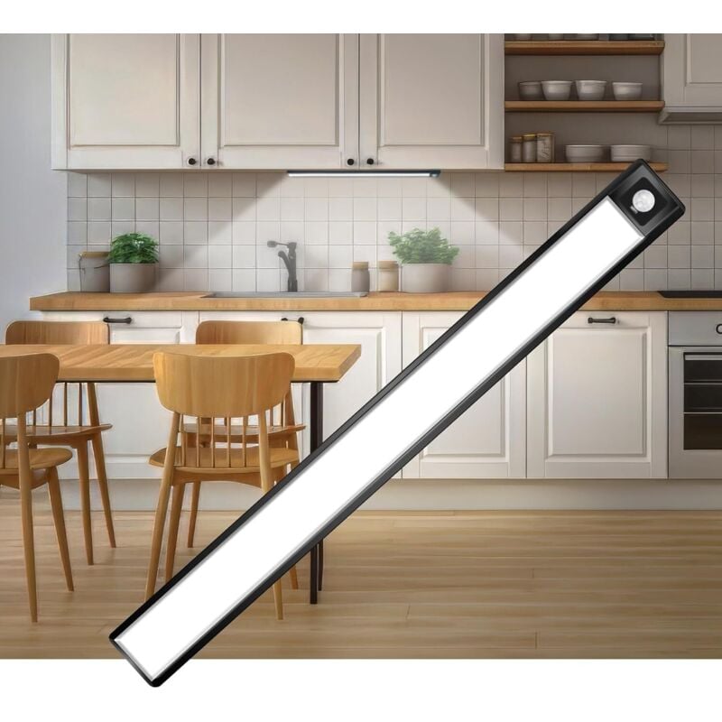 Akumulatorowa lampa magnetyczna LED, inteligentny czujnik, 3 tryby kolorów, automatyczne włączanie/wyłączanie, nie wymaga wiercenia (czarna, 40 cm)