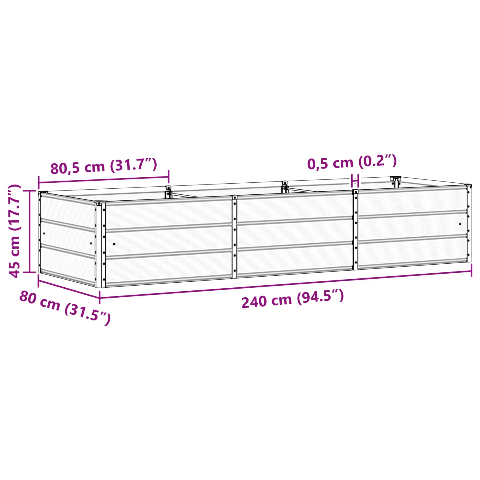 vidaXL Jardinière Ivoire 240 x 80 x 45 cm Acier - 7