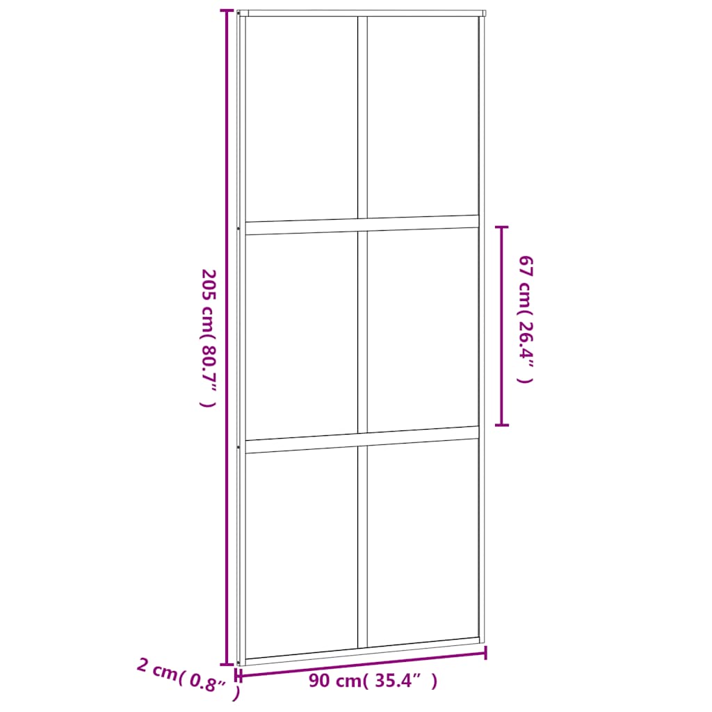vidaXL Porte coulissante noir 90x205 cm verre trempé aluminium - 9