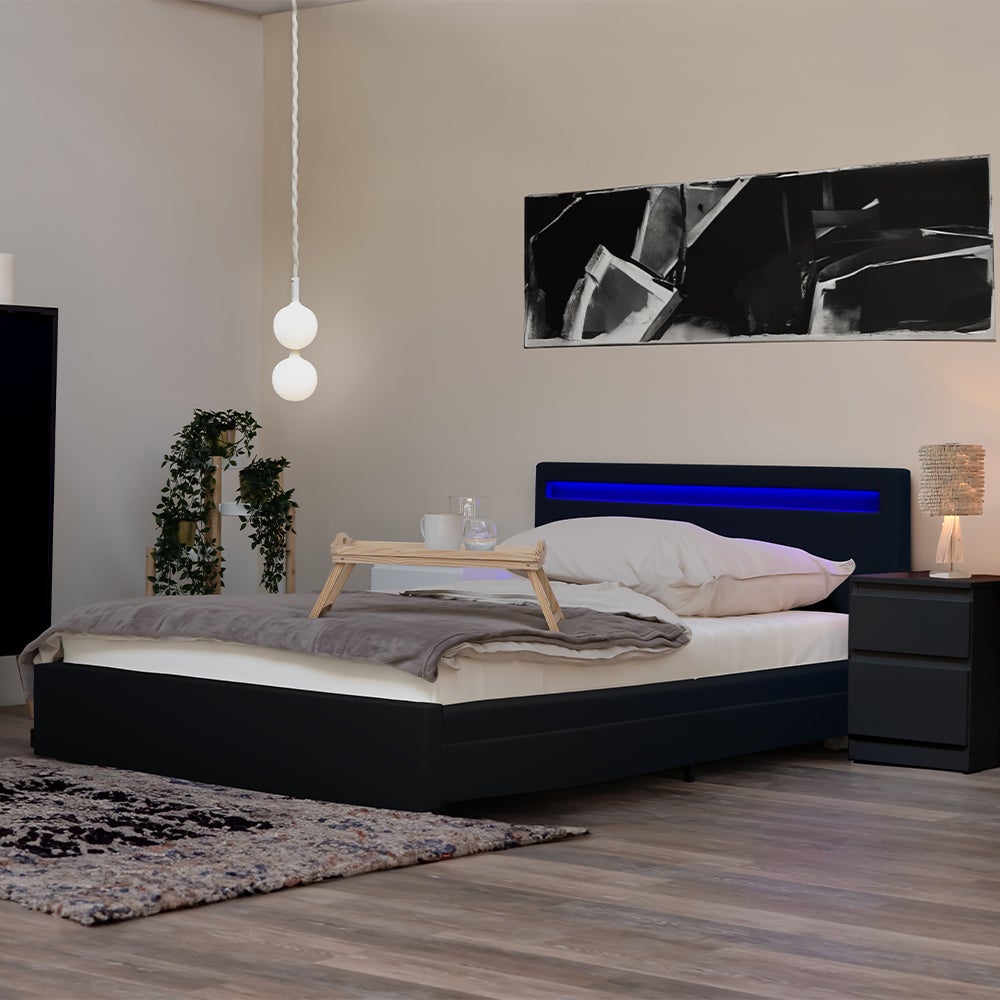 Lit Futon Stella Trading 180x200cm - Design Minimaliste Noir, Sommeil Proche Du Sol