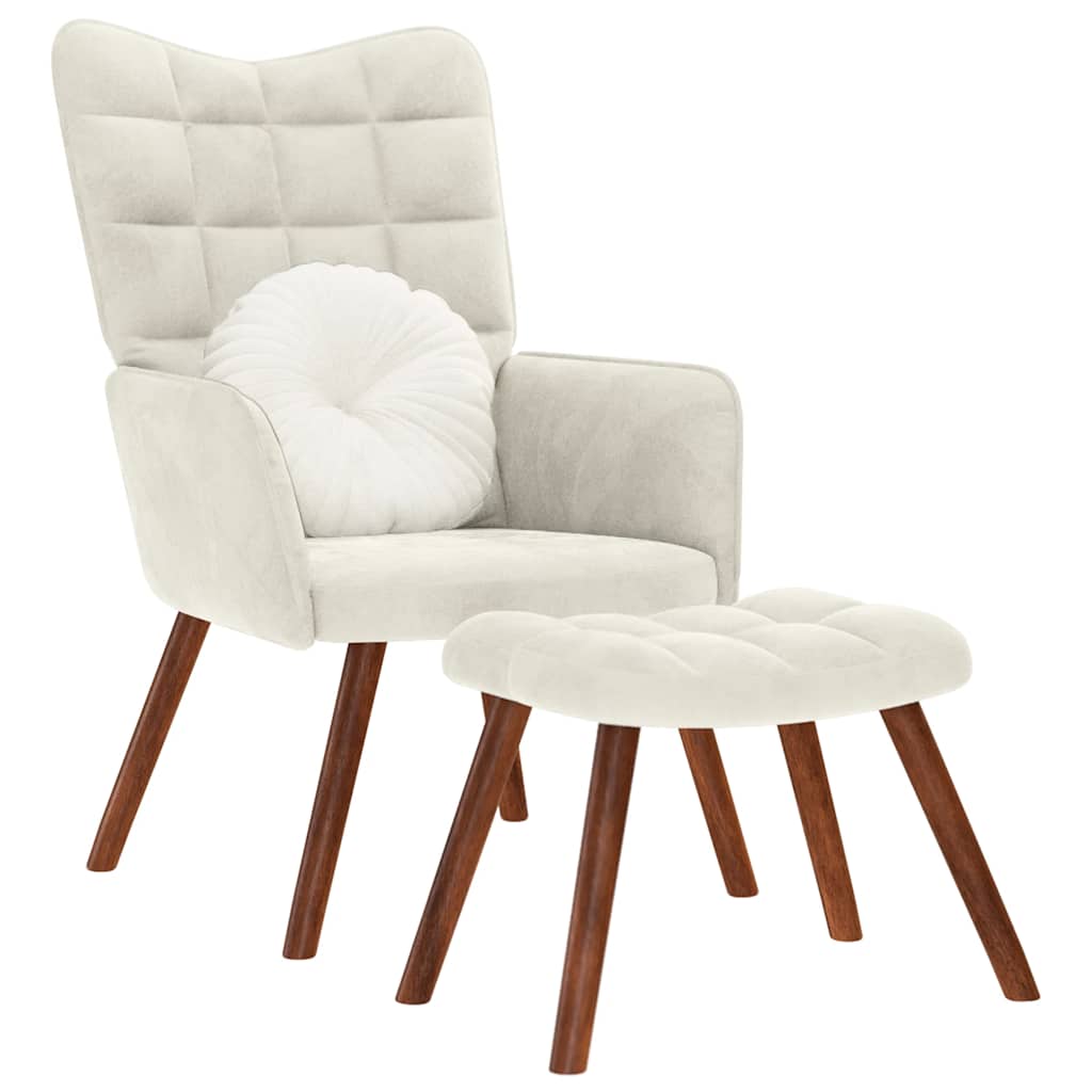 Sillón de relax | silla de relajación con taburete terciopelo crema cfw95322