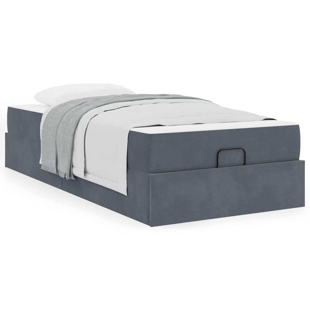 Cadre de lit avec matelas Gris foncé 90 x 200 cm Velours - 4