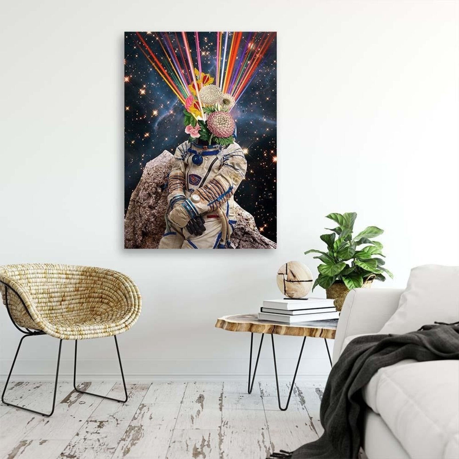 Tableau bois astronaute collage - 50 x 70 cm - 3