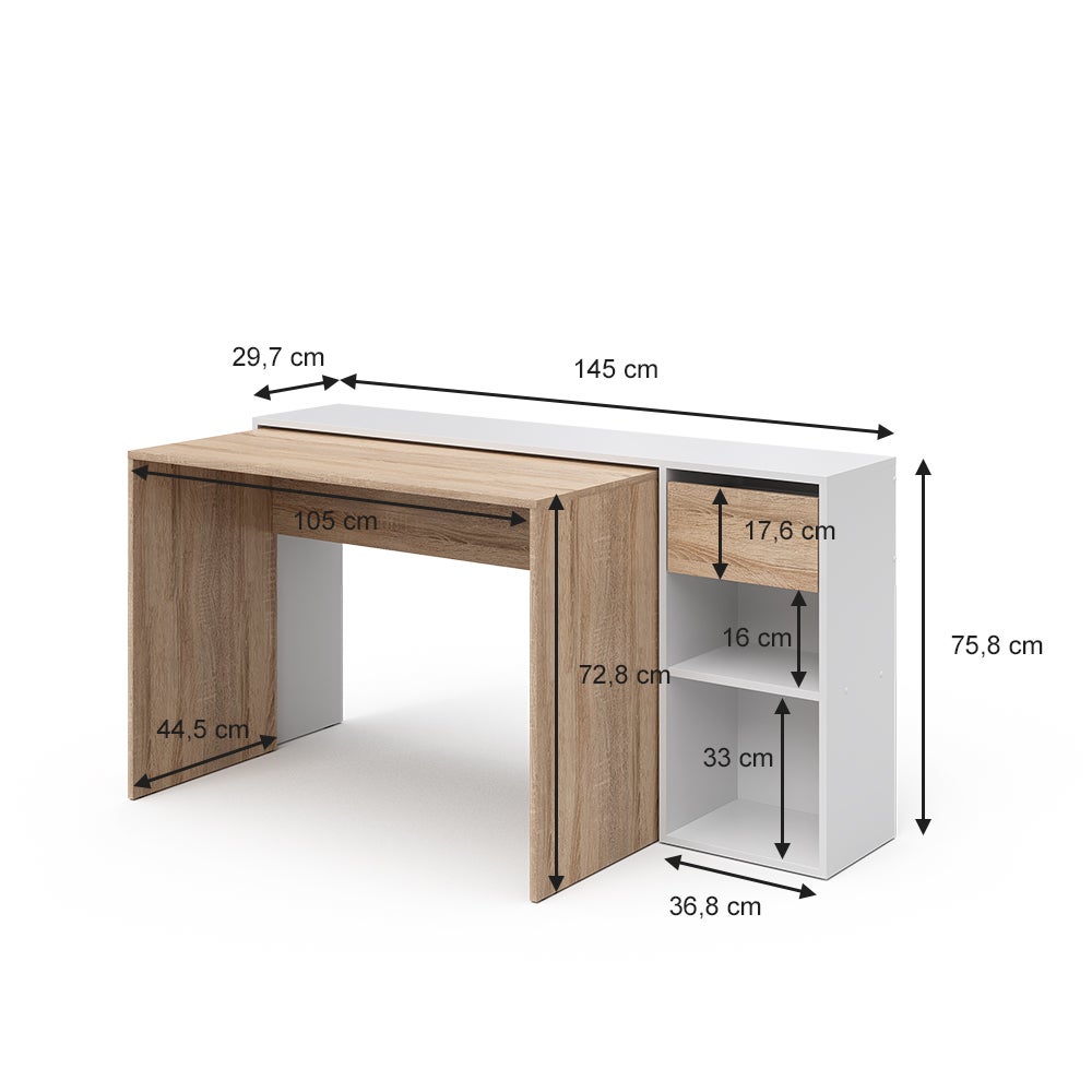 Vicco Bureau Ben, Blanc/Sonoma, 145x46.4cm - 3