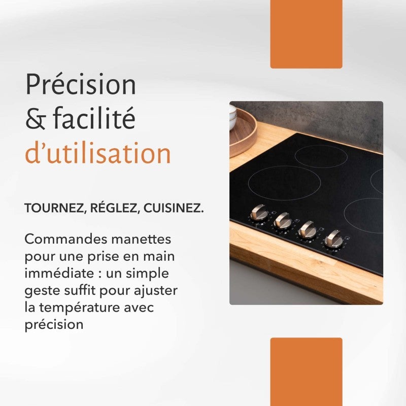 BELDEKO - Plaque de Cuisson Vitrocéramique 4 Foyers Encastrable avec Boutons de contrôle - 6000W - 2