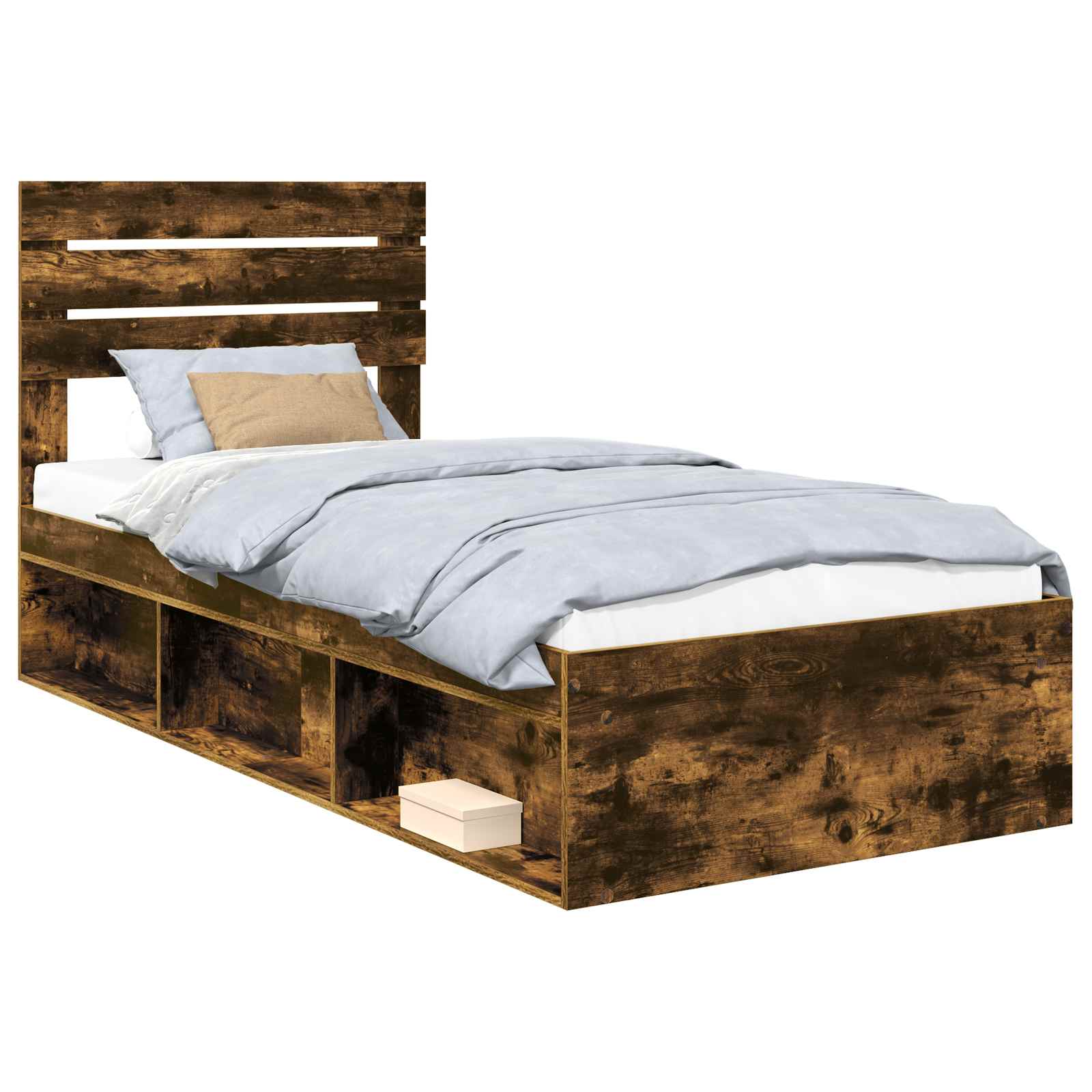 Cadre de lit avec tête de lit chêne fumé 75 x 190 cm en pin massif - 2