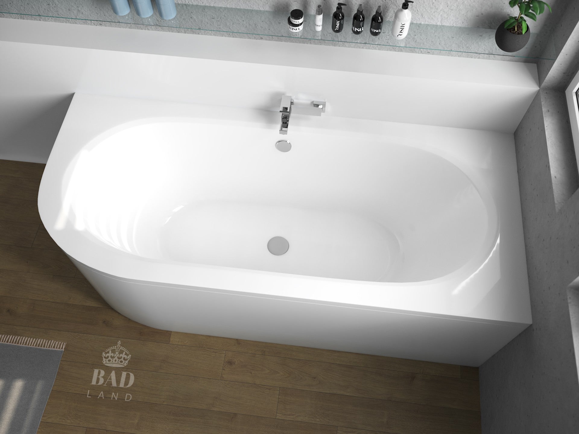 Baignoire asymétrique 160x75 Droite AVITA acrylique blanc + avec Tablier + Pieds + Vidage à chromé - 3