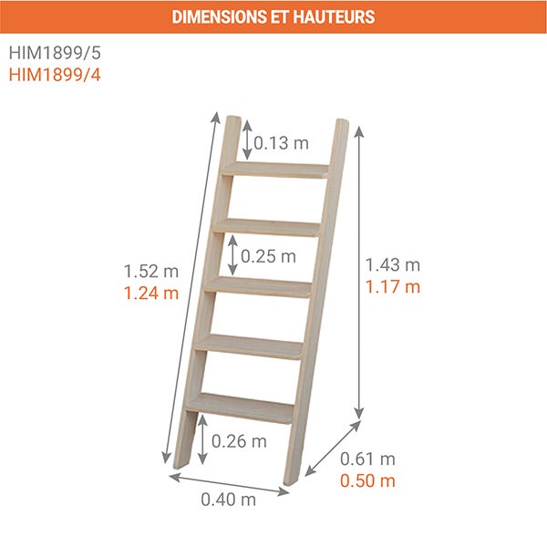 Echelle mezzanine en bois de longueur 1.52m pour atteindre 1.43m. - HIM1899/5 - 2