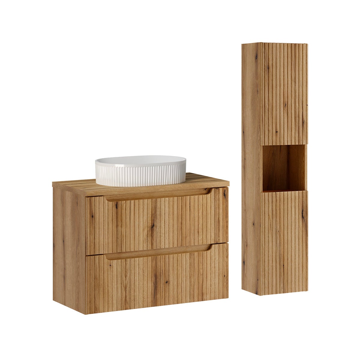 Ensemble meuble simple vasque 80cm 2 tiroirs et colonne Riva Bois ...