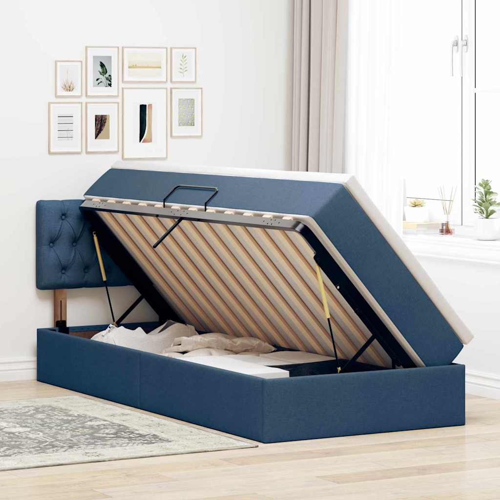 Lit avec rangement et matelas, bleu, 90 x 190 cm, velours - 4