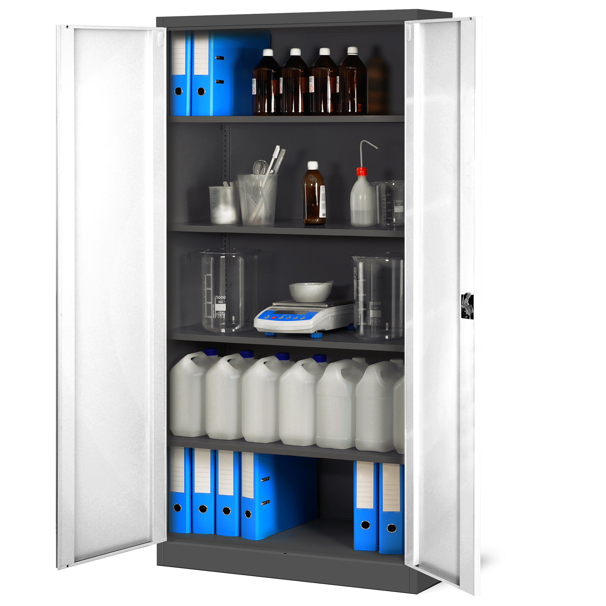 Armoire de Bureau de Rangement Métallique 4 étagères réglables 195 cm x 90 cm x 40 cm Anthracite-Blanc - 5