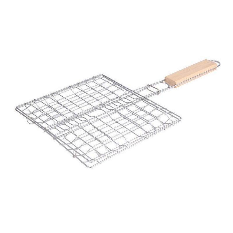 1-częściowy uniwersalny przenośny kosz do grilla, składany, do grillowania ryb, z drewnianym uchwytem. Kosz do grilla ze zdejmowanym drewnianym uchwyt