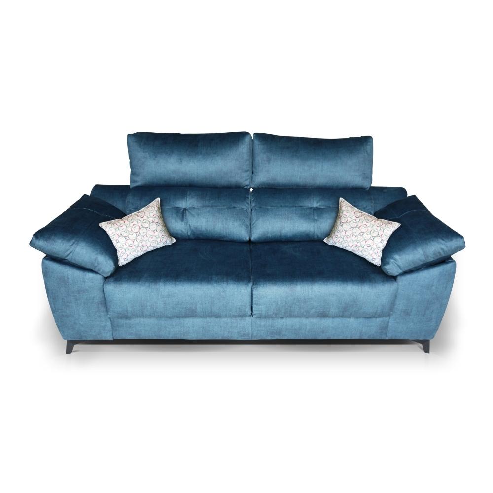 Sofá 3 plazas de pata alta con asiento deslizante. sofa 3 plazas ideal para robot aspirador. color 12 azul turquí. modelo flash. minutos de confort