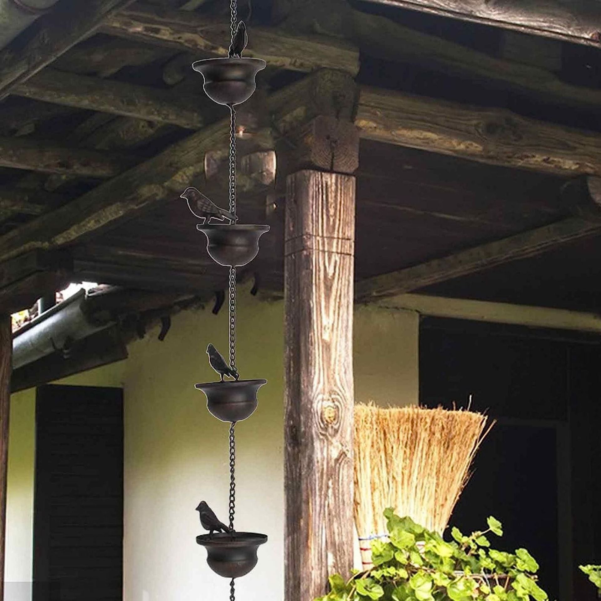 Chaîne de pluie mobile pour gouttières, 5,5 pieds, motif oiseaux, avec support intégré, bronze foncé - 5