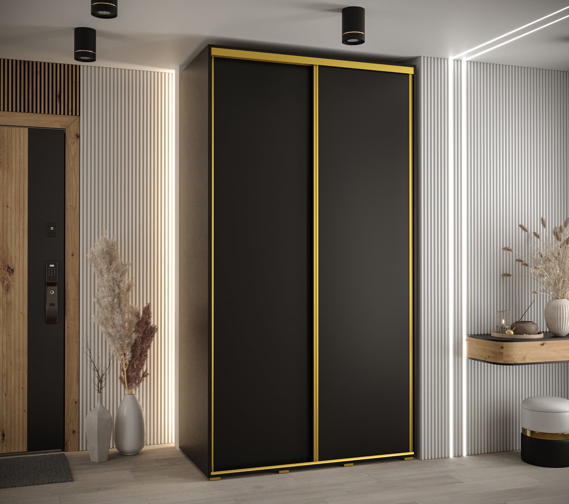 Szafa przesuwna wysoka Davos 1 140 x 45 x 235,2 cm czarny + czarny + u. złoty - Abiks Meble - 2