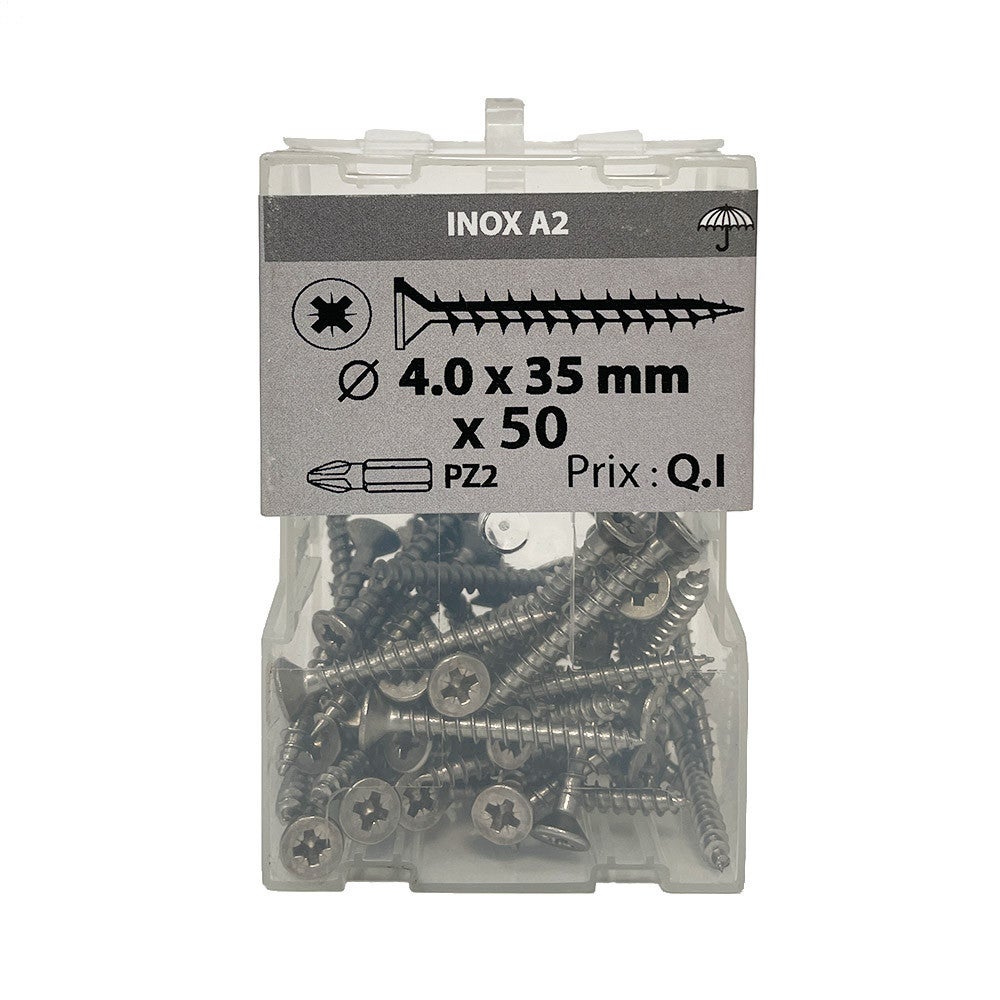 Boite 50 vis agglo 4 x 35mm tête fraisée Pozidriv filetage | Leroy Merlin