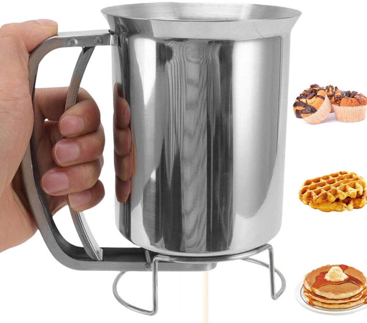 Dozator de aluat din oțel inoxidabil, 900 ml cu mâner comprimabil, Separator metalic, Pentru clătite, prăjituri, vafe și clătite