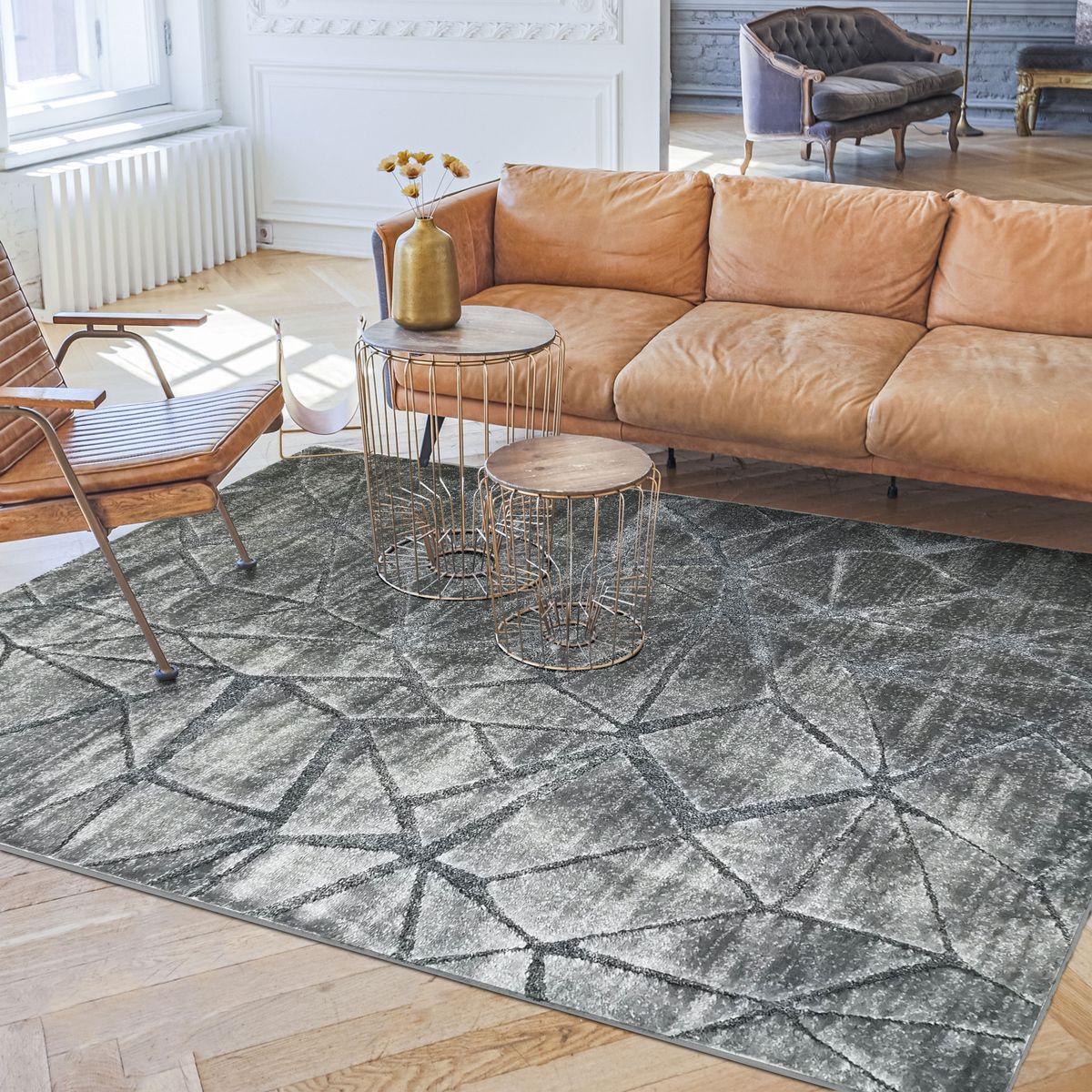 Tapis salon avec relief motif triangles gris 140x200 - 5