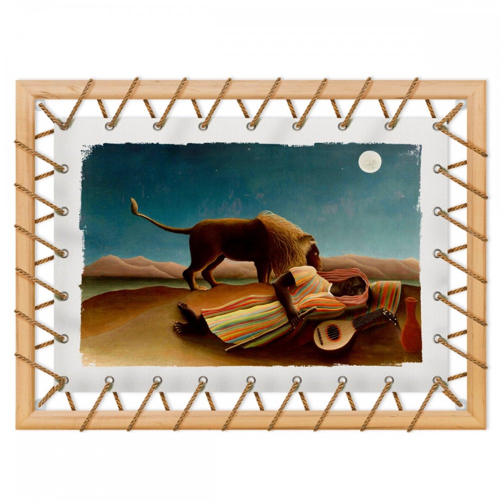 ROUSSEAU Śpiąca Cyganka – wydruk na płótnie z drewnianą ramą i liną konopną. Wymiary: 95x70 cm