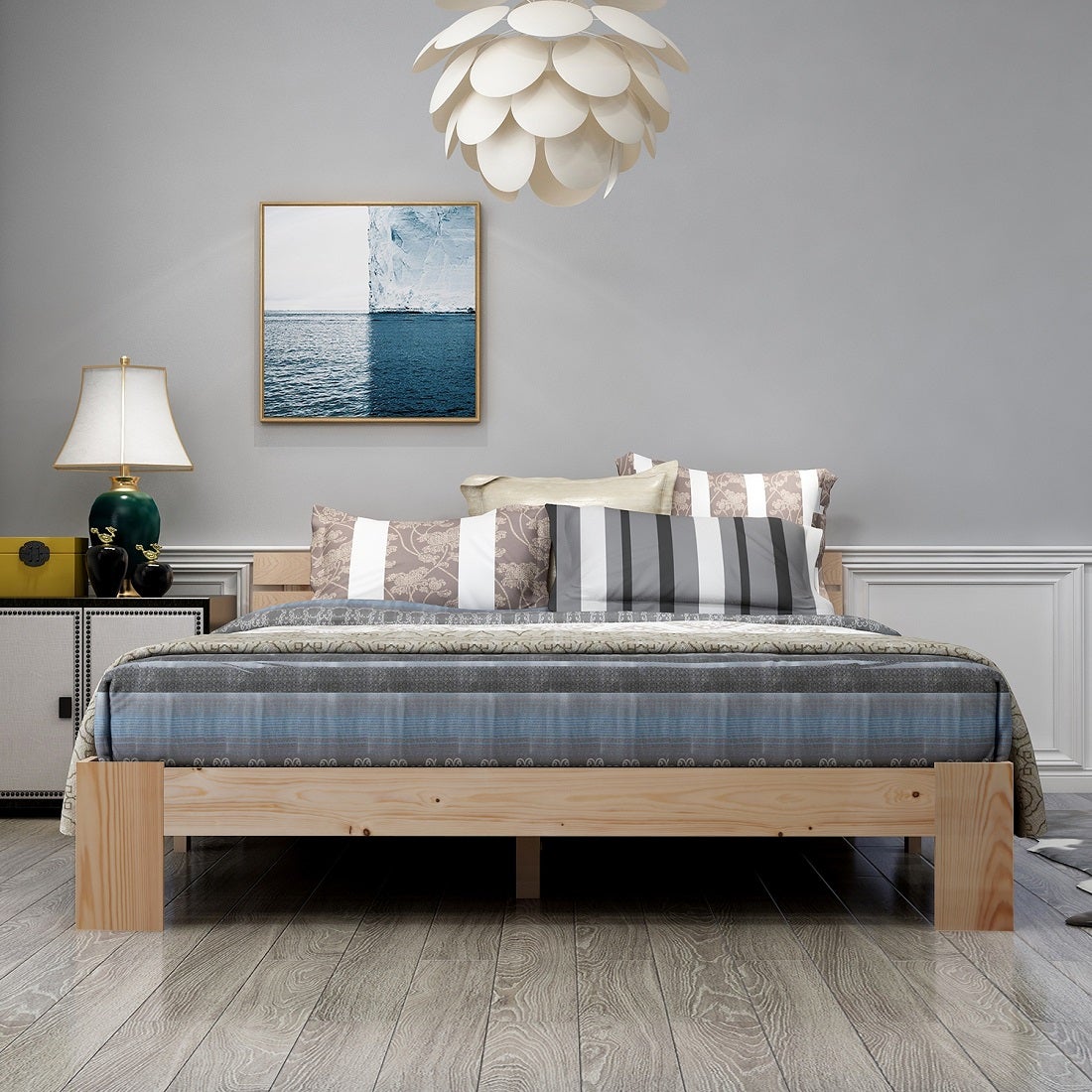 Łóżko dwuosobowe z litego drewna z stelażem - 140x200 cm - naturalne - 7