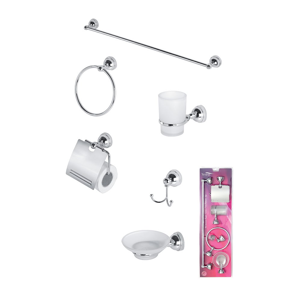 Set Salle De Bain 6 Pièces Bleu - Porte-Brosse, Distributeur Savon, Poubelle - Style Moderne