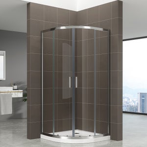 TIBY Cabine porte de douche coulissante H 190 cm 1/4 de cercle chromé verre transparent 90 x 90 cm + receveur inclus