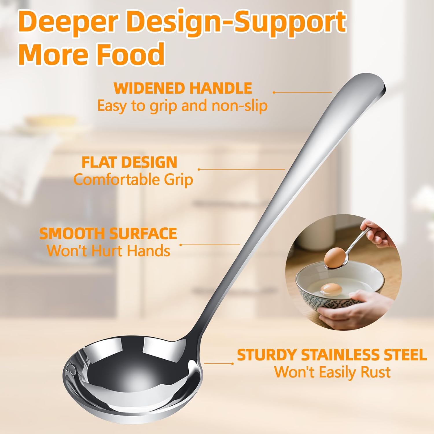 Mestolo da zuppa professionale in acciaio inox con manico lungo e agganciato per salsa, zuppa, stufato, cucina, cucchiaio da salsa, 7 x 27 cm, 90 ml, argento