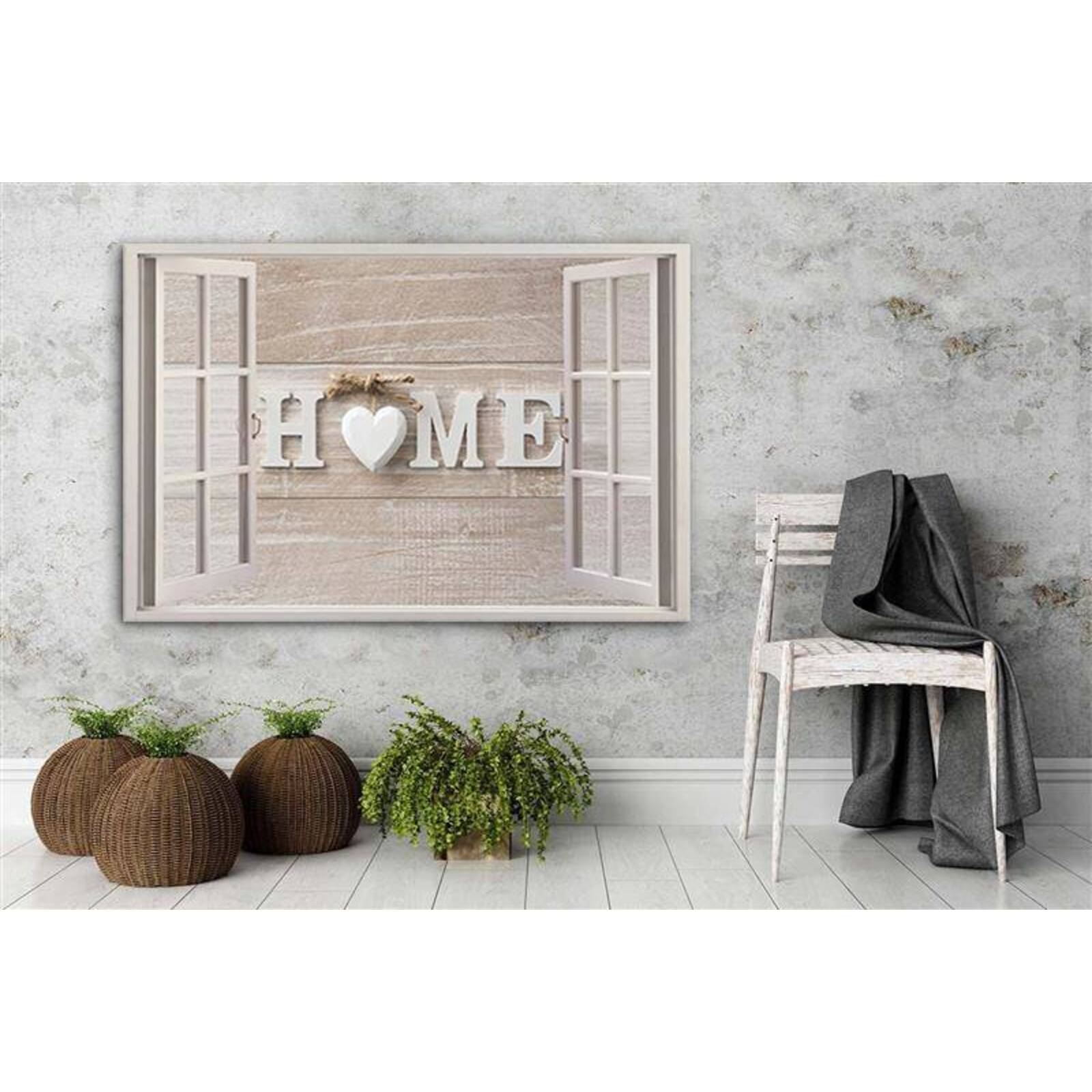 Tableau fond de fenêtre en bois d'inscription à la maison - 120 x 80 cm - 3