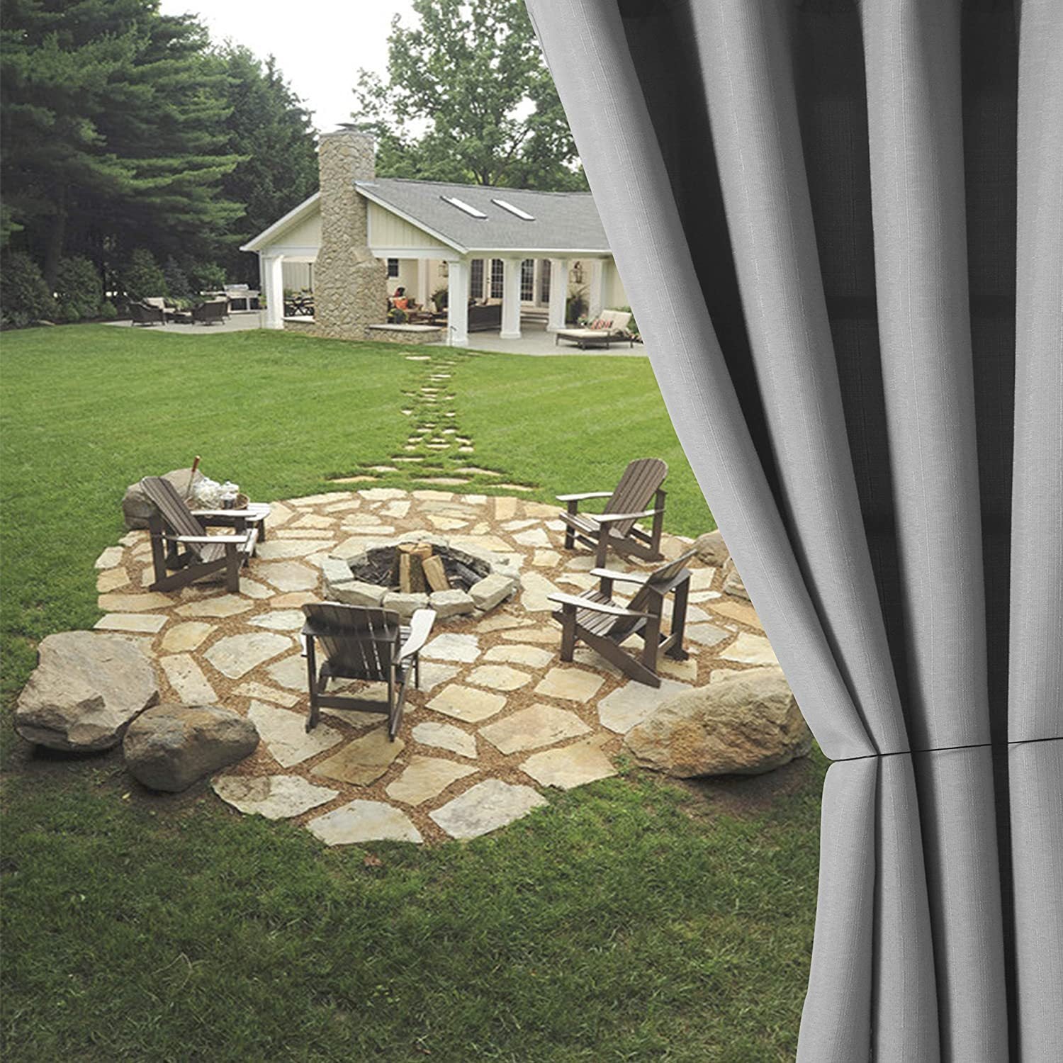 Wodoodporna, zaciemniająca i odporna na blaknięcie zasłona zewnętrzna na werandy, altanki i tarasy, jasnoszara, 1 panel, 132 x 243 cm - 2