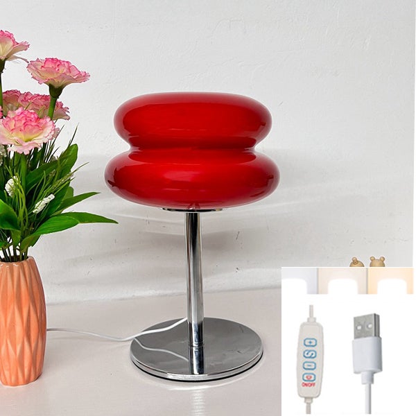 Trójkolorowa lampka nocna ze szkła sterowana przewodowo USB, lampka stołowa hamburger, mała lampka LED, lampka stołowa (czerwona)