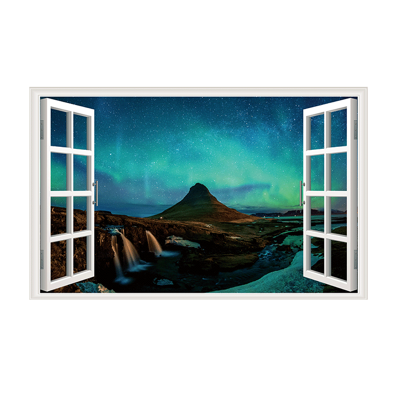 Naklejka ścienna 3D z motywem krajobrazu, 43,5 x 70 cm, z motywem zorzy polarnej, odpowiednia do salonu, łazienki i sypialni.