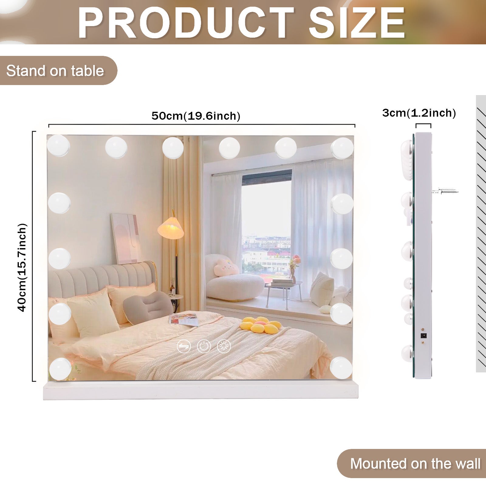 Specchio da trucco Hollywood illuminazione LED da parete - 50 x 40 cm - 6