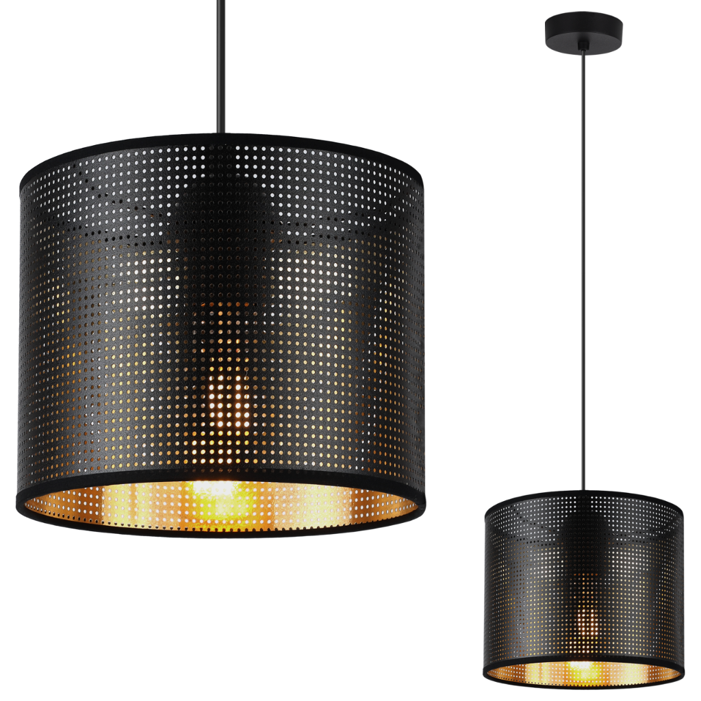 Lampa sufitowa wisząca Asti czarna glamour 1xE27 abażur okrągły 20cm czarny/złoty Light Home LH