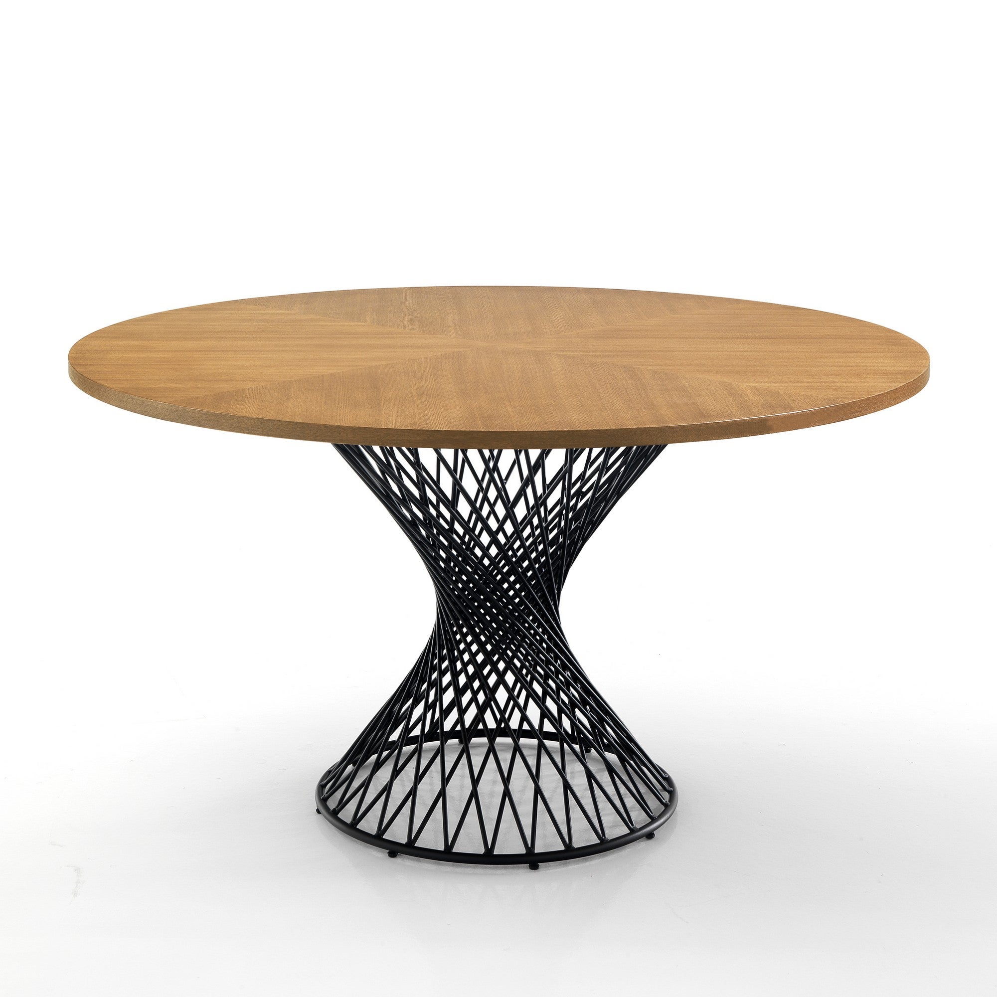 Stół CLEW – matowy czarny metal, dębowa płyta MDF, wys. 75 x Ø 137 cm – stół jadalny