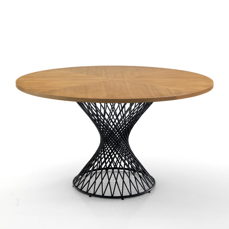 Stół CLEW – matowy czarny metal, dębowa płyta MDF, wys. 75 x Ø 137 cm – stół jadalny