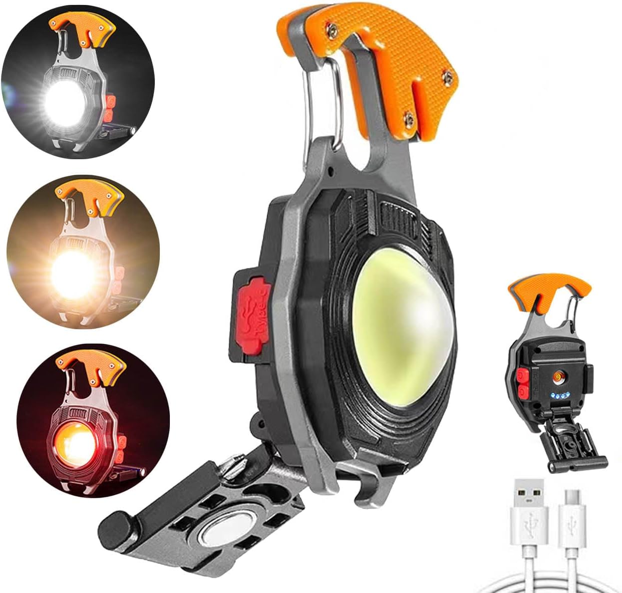 Mini latarka brelok, wodoszczelna lampa inspekcyjna, mini latarka ładowana przez USB, pomarańczowa
