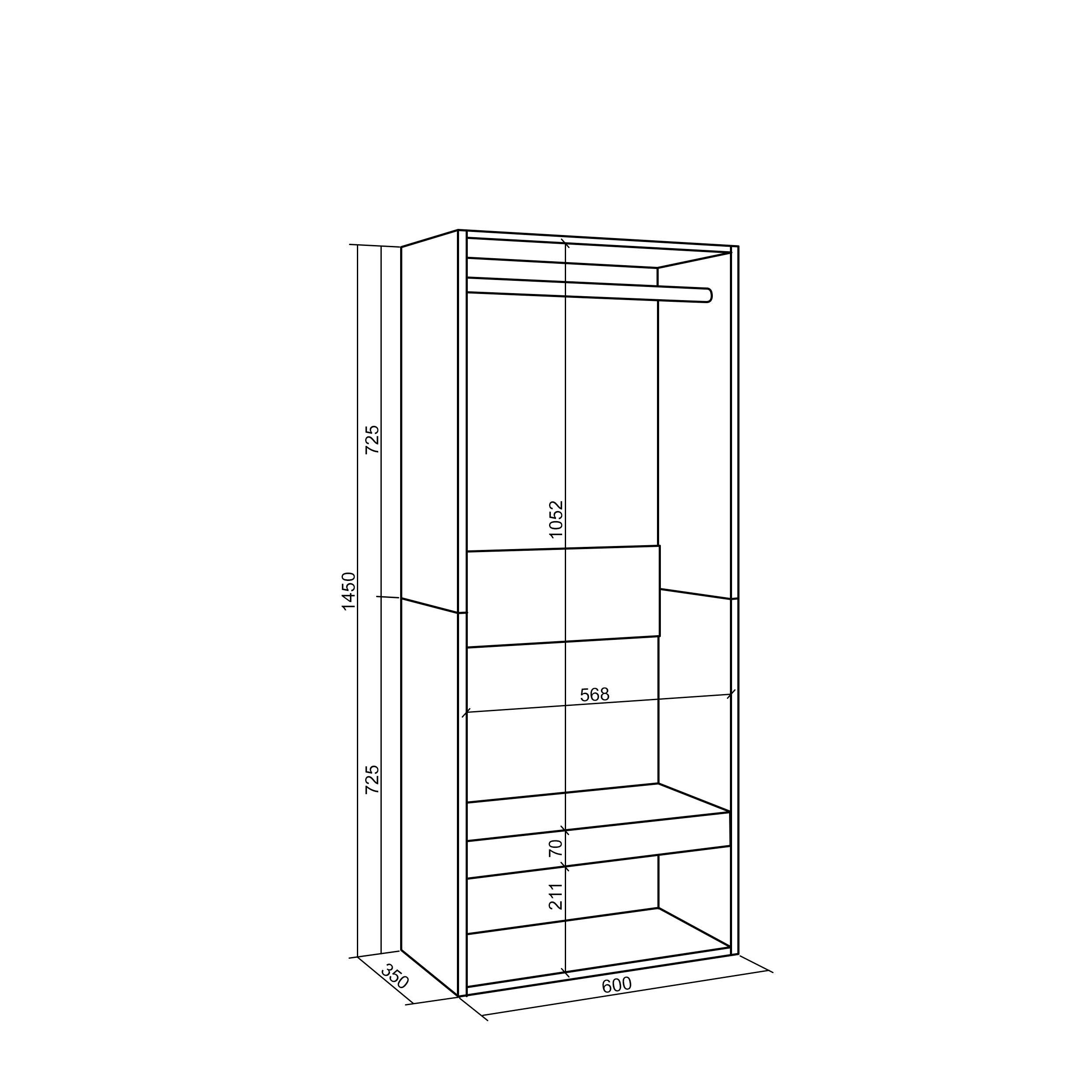 Armoire Vestiaire ouvert, 60x35x145cm, Chambre à coucher, Vêtement, Dressing, Chêne - 5