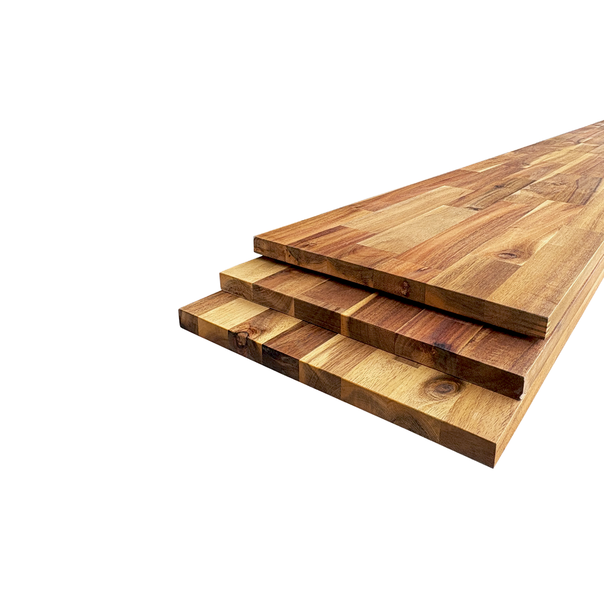 Lot de 3 Tablettes Acacia Massif Pré-Huilé Teck Abouté, L.200 cm x l.30 cm, Ep.18mm - 6