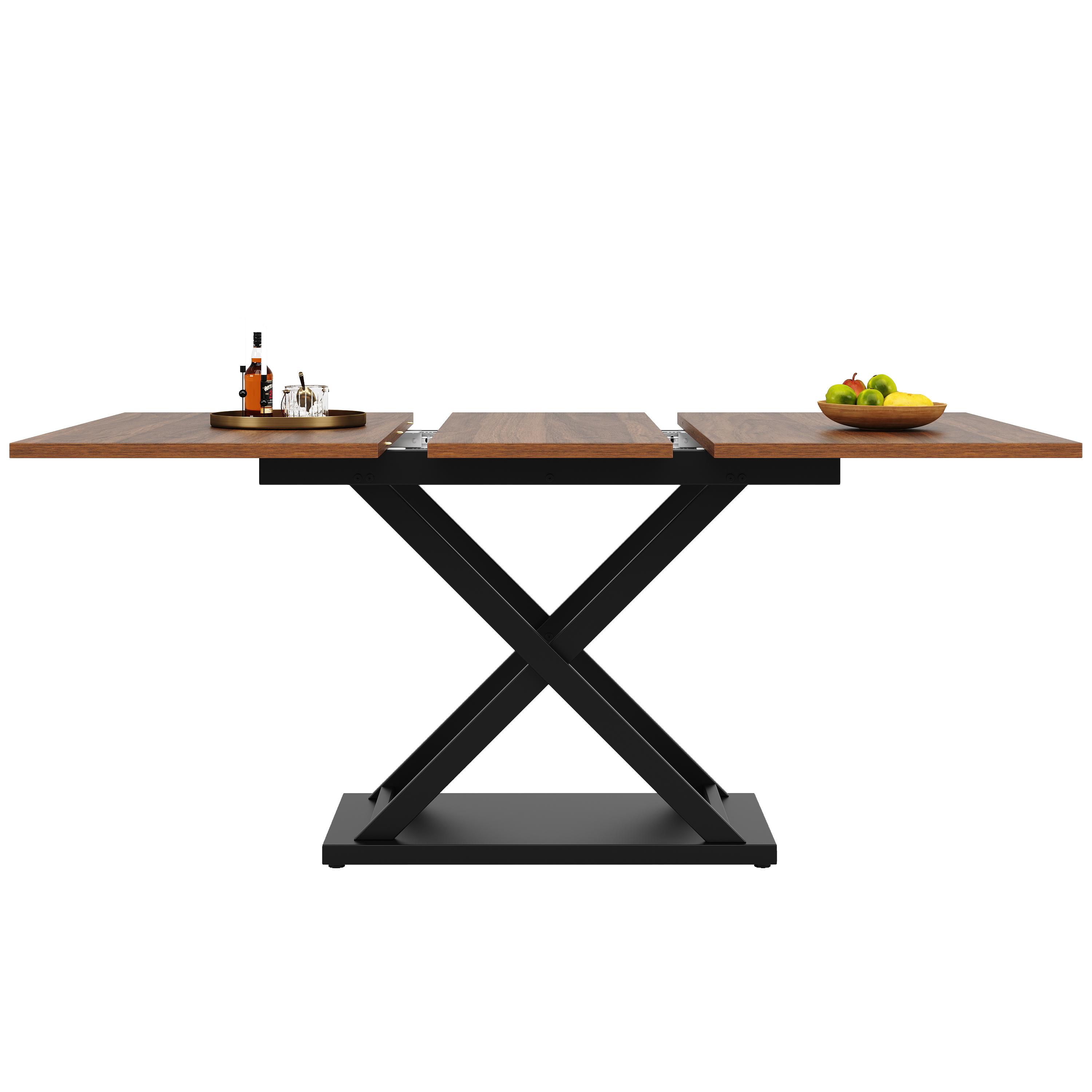 Rozkładany stół jadalny dla 4-6 osób - 120/160 x 80 x 75 cm - nogi z płyty MDF i metalu - kolor orzechowy - 9