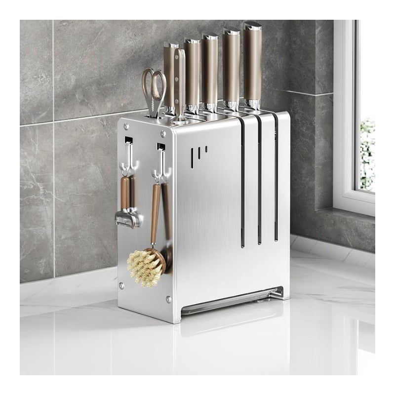 Uchwyt na noże ze stali nierdzewnej do blatu kuchennego, metaliczny kolor, 18,3*11*24 cm