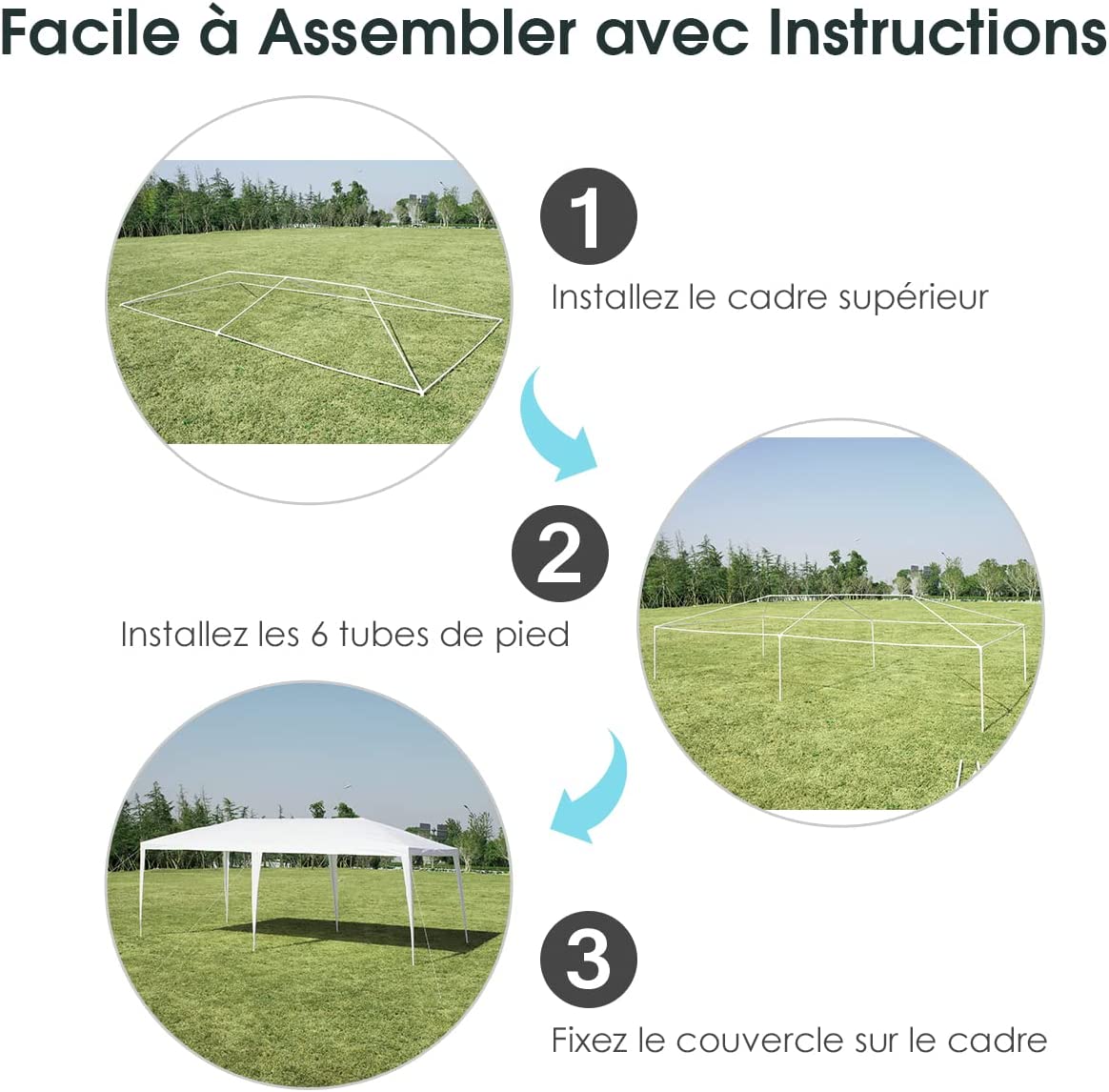 Tonnelle Pliante de Jardin Terrasse 18m², Barnum 6 x 3 M Protection Solaire, Tente de Réception Extérieure, 6 Cordes &12 Piquets, Blanc - 4