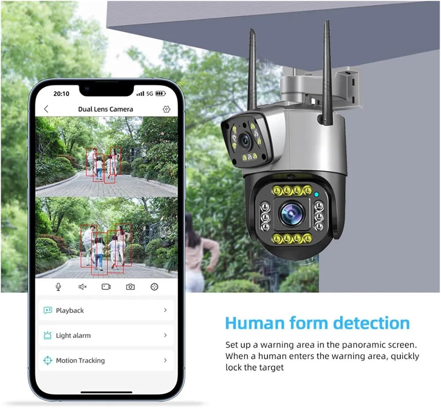 Caméra IP 4G double objectif - 4 Mpx - Vision nocturne couleur PTZ CCTV Surveillance intelligente à domicile (prise UE, caméra 4G, sans carte SIM) - 6