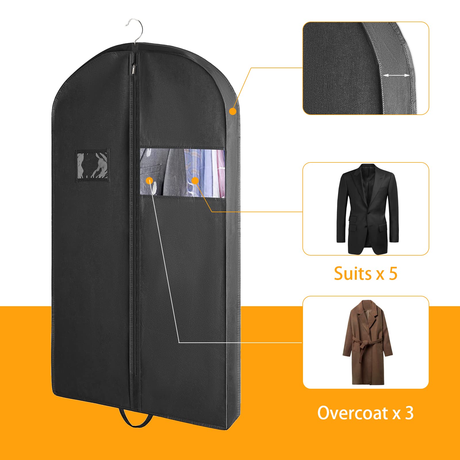Housse à vêtements, housse de costume pour voyage, rangement, housse à vêtements, housses à vêtements respirantes pour vestes, robes de soirée - 3