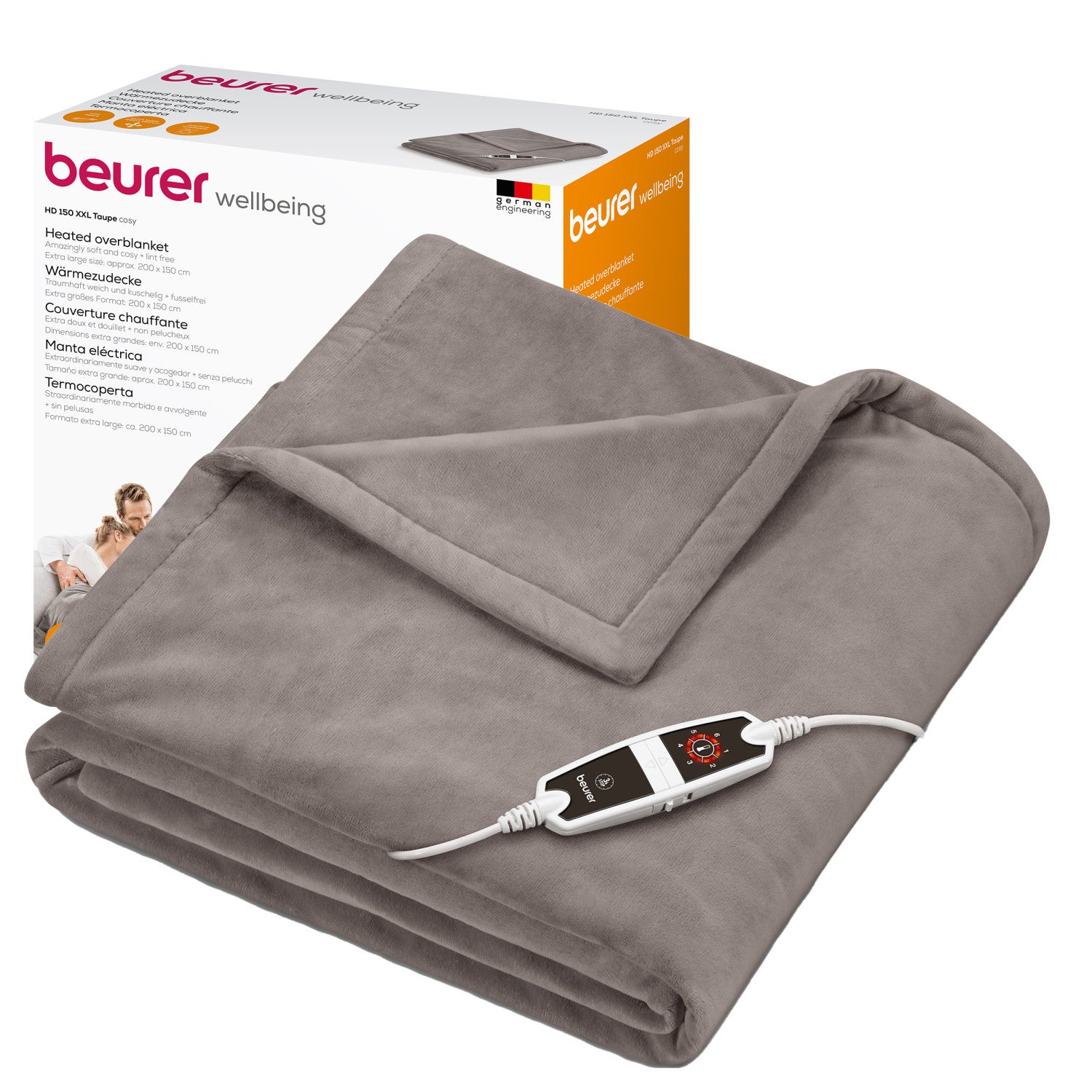 Koc elektryczny Beurer HD 150 XXL Cosy Taupe 6 poziomów temperatury 200x150 cm