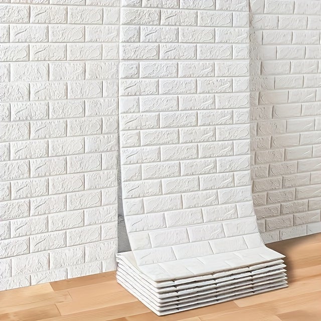 BOMCLAP Papel de Parede 3D em Espuma com Textura de Tijolos, Painéis Autocolantes para Decoração de Paredes, Autocolantes de Parede Brancos para Casa