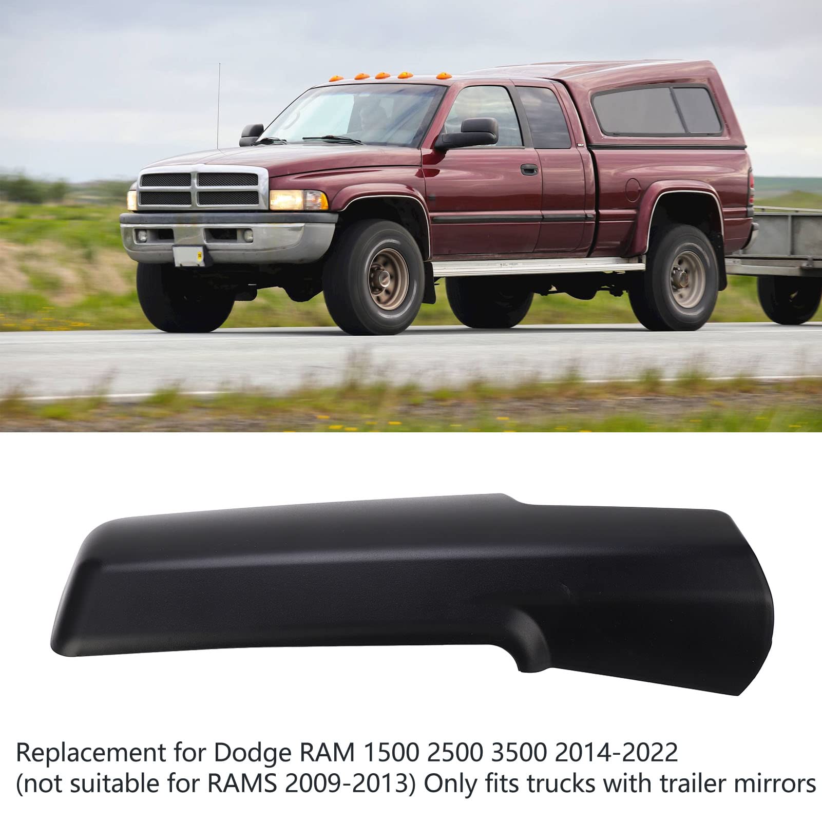 Copertura del braccio anteriore dello specchio di traino del rimorchio, nero satinato, ricambio per 1500, 2500, 3500 2014-2022 (sinistra 68263393AA) - 7