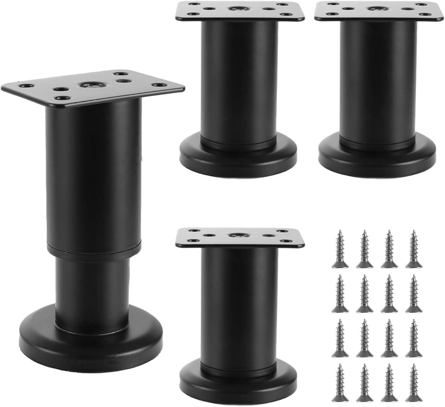 Zestaw 4 regulowanych nóżek do mebli, czarne, wysokość 8-12 cm, metalowe nóżki antykorozyjne, idealne do sof, mebli i szafek