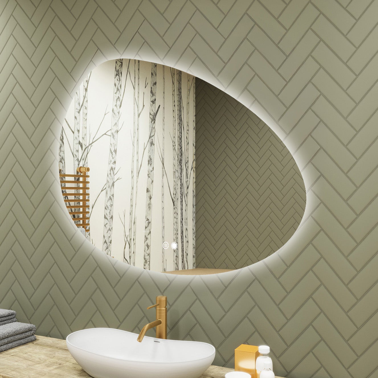 Miroir LED Salle de Bain - Irrégulière - 114x84cm - LED Dual, interrupteur tactile, anti-buée - FORAM | Leroy Merlin