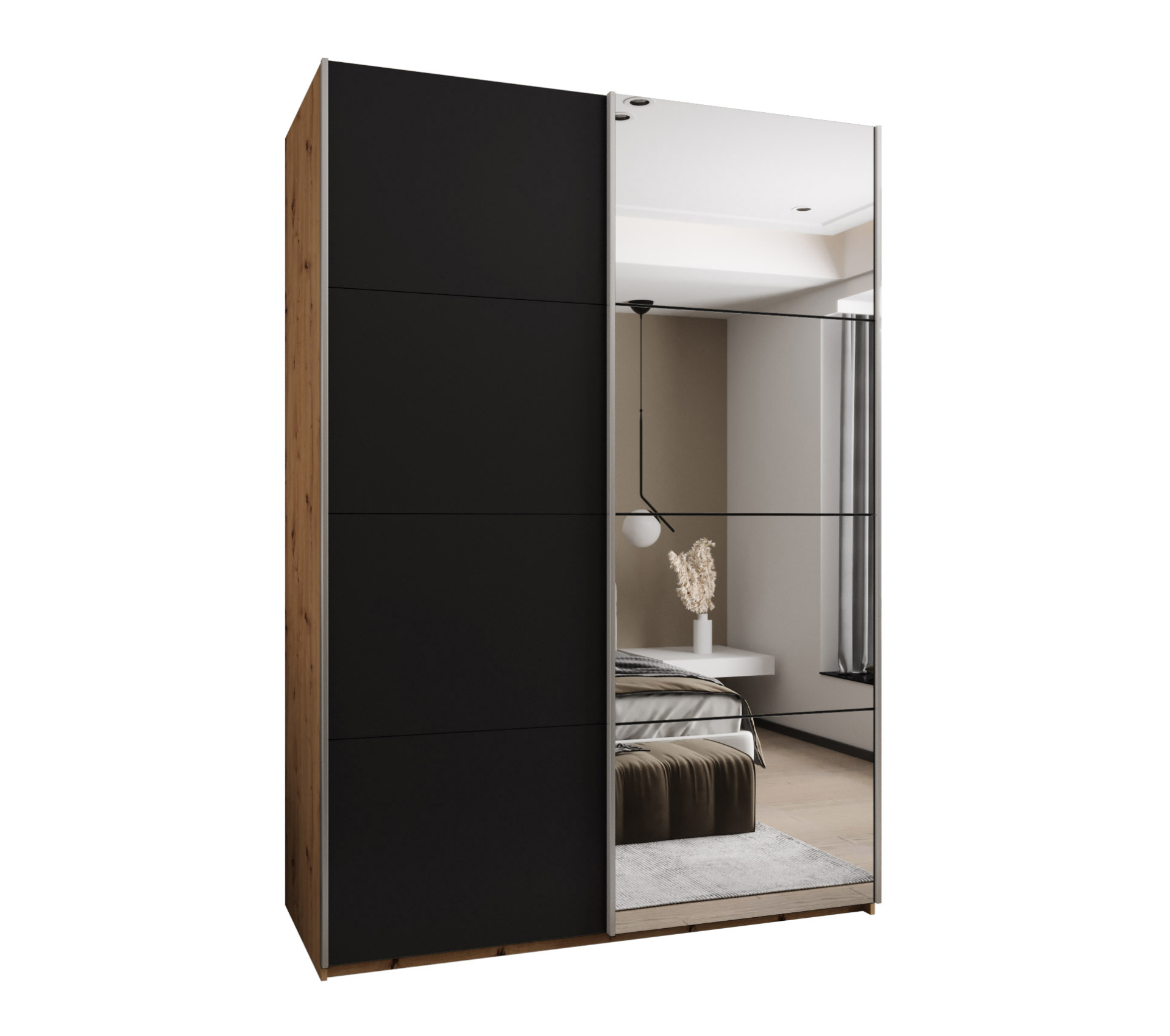 Szafa przesuwna wysoka Lux 3 170 x 64 x 245,5 cm artisan + czarny + u. srebrny - Abiks Meble