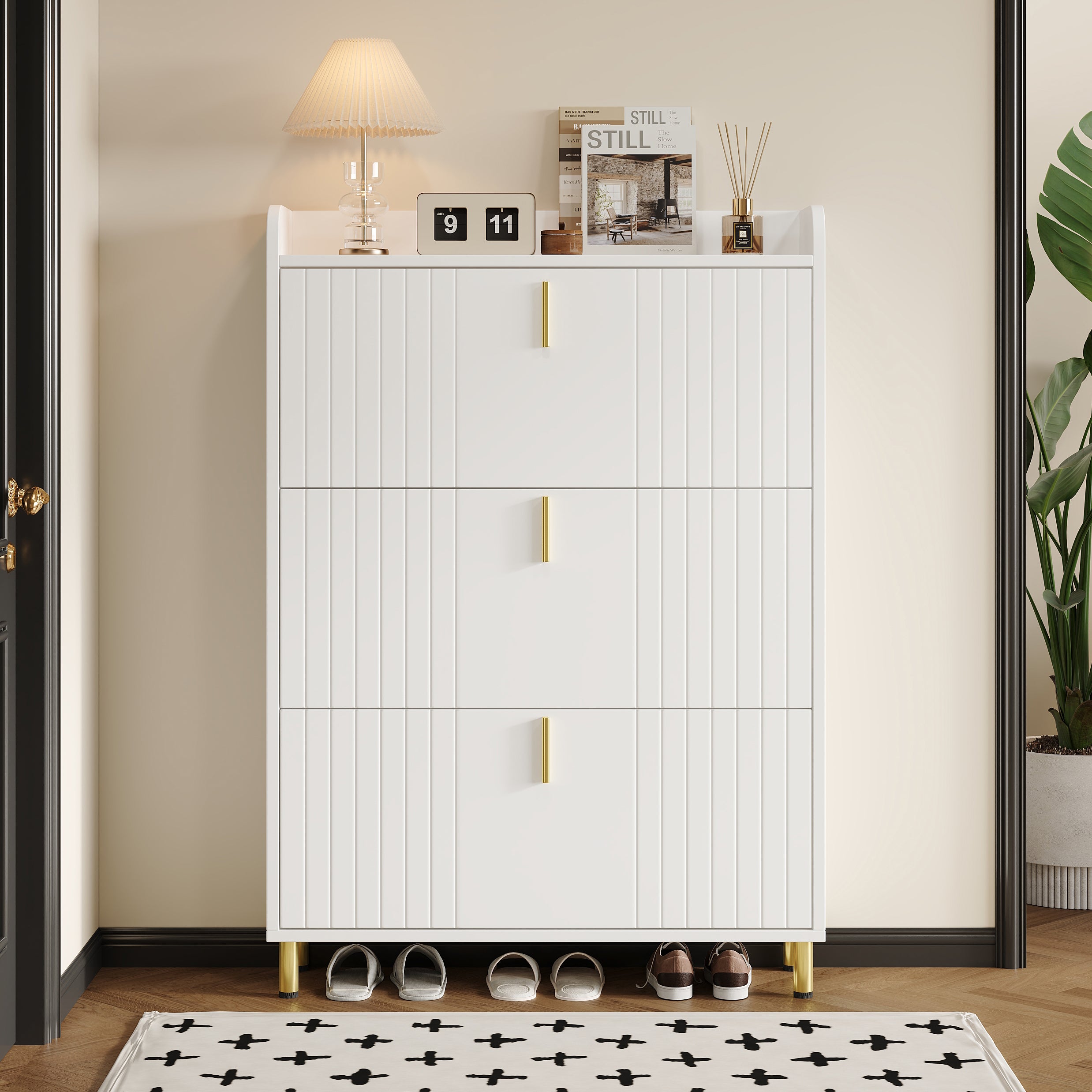 Meuble à chaussures 80x23,5x123,5 cm - avec 3 abattants - avec 6 compartiments réglables - blanc - 2